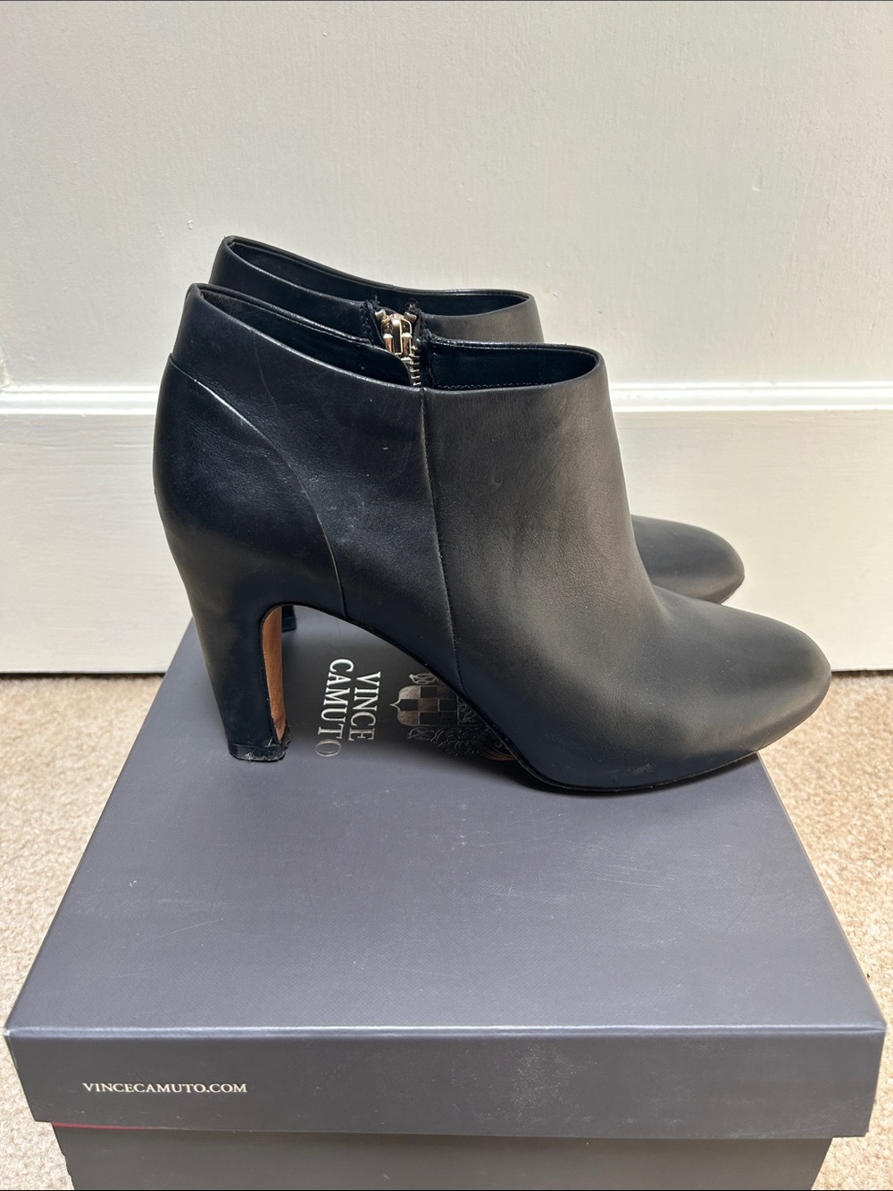 Vince Camuto Black Leather Side-Zip Ankle Booties
